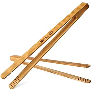 Mr.Art Wood Long Wooden BBQ Tongs (Pack of 2), 11.8