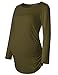 Maternity Shirt Long Sleeve Basic Top Ruch Sides Bodycon Tshirt for Pregnant Women Olive M