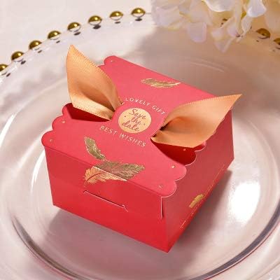 EVEYYTG 50 unids/Lote Caja de la Boda Caja de Dulces Flor romántica Raya roja Caja