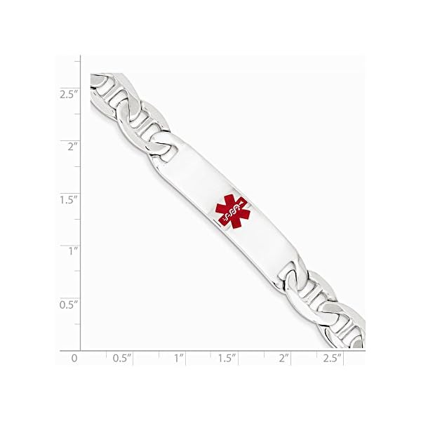 .925 Sterling Silver 10.00MM Red Enamel Medical Alert ID Anchor Link Bracelet 7.50 and 8.50 inches - Image 3