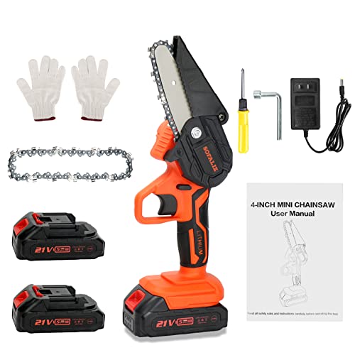 Mini Chainsaw Cordless 4Inch, Electric Chain Saws Kit with 2