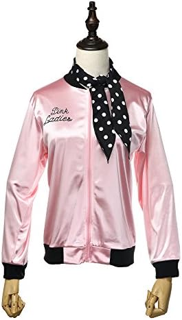 TDmall Girls 50s T-Bird Danny Pink Ladies Jacket Costume With Scarf XS