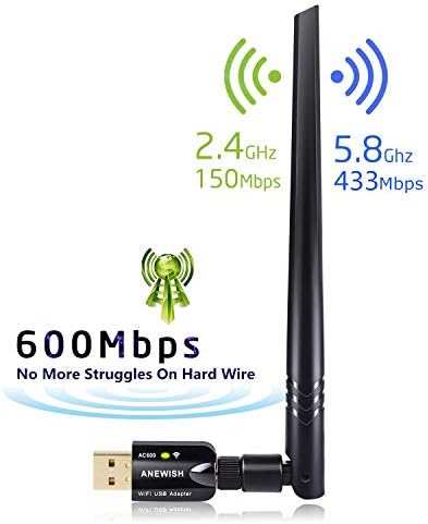ANEWISH WiFi Adapter ac600Mbps Wireless USB Adapter 5GHz/2.4GHz Dual Band Network WLAN Card with 5dBi External Antenna Compatible PC/Laptop/Tablet (WIFI-600M)