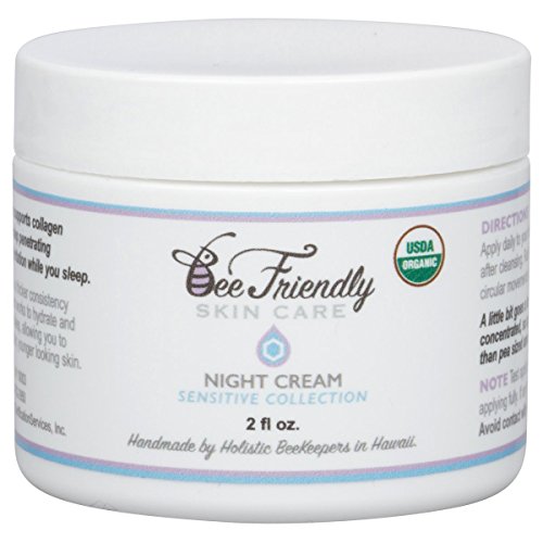 USDA Certified Organic Night Cream By BeeFriendly Sensitive Collection, Anti Wrinkle, Anti Aging, Deep Hydrating & Moisturizing Night Time Eye, Face, Neck & Decollete Cream for Men and Women