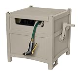 Suncast Resin Outdoor Hose Hideaway with Hose Guide - Durable Hose Storage Reel with Crank Handle and Slide Trak Hose Guide - 225' Hose Capacity - Taupe