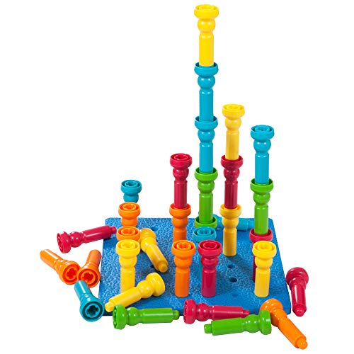 Smart Keiki Stacking PEG Board Set Toy and Educational Activity Board with 36 PEGs and Bag for Toddlers and Kids- Best Montessori Inspired Sensory Toy for Learning Colors, Sorting and Counting