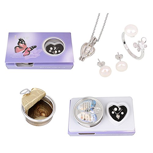 Love Wish Freshwater Pearl Oyster Kit - Harvest Your Own Pearl - Great Gift by Kiss Me (Finger Ring, Earrings, Necklace, Freshwater Pearl with Shell) (White)