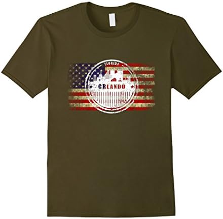 Mens American Flag and Orlando Silhouette T-shirt 2XL Olive