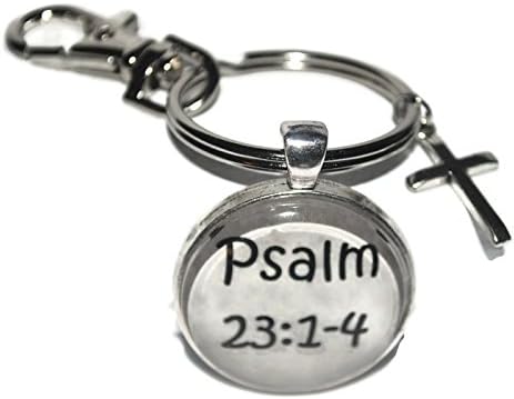Magneticprintsus Psalm 23 silvertone cross keychain and scripture note card