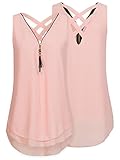 iChunhua Women's V-Neck Blouses Sleeveless Casual Criss Cross Chiffon Tunic Shirt with Zip up
