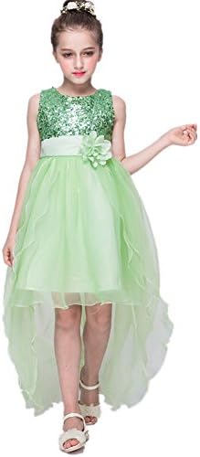 Azhido Kids Flower Sequins Occasion Tailing Dress Girls Pageant Size 6 To 12 (12, Green)