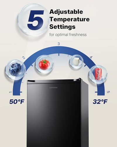 Upstreman 3.2 Cu.Ft Mini Fridge with Freezer, Single Door Mini Fridge, Dorm Fridge, Adjustable Thermostat, Mini Refrigerator for Bedroom, Office, Dorm, Black-BR321