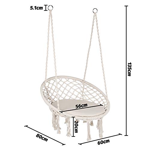Ribelli Hängesessel, Hängestuhl, beige für die Deckenmontage mit Halteseilen und bequemen Sitzkissen Ø62 cm – Bild 7