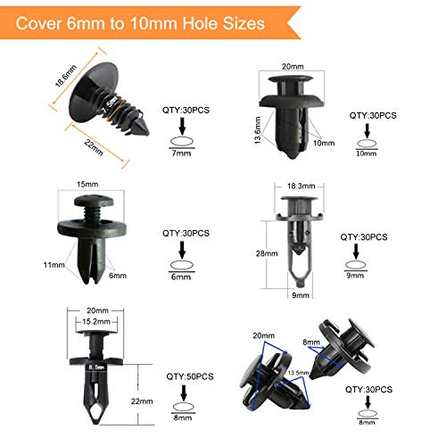 EZYKOO Universal Plastic Fender Clips,200 Pcs Push Bumper Fastener