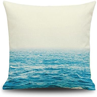 Throw Pillow Cover, Cotton Linen Square Decorative Cushion Cover Pillow Case 18"x 18" For Sofa Living Room (Sea)