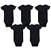 ROMPERINBOX Unisex Solid Black Baby Bodysuit 0-24 Months Multi-packs Interlock 195 Gsm (0-3M, Black 5 Pack)
