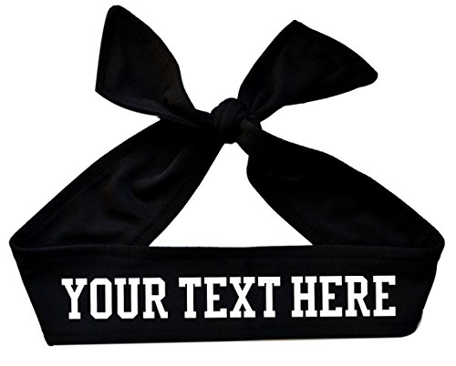 Tie Back Sport Headband with Your Custom Team Name or Text in Vinyl by Funny Girl Designs (BLACK, 1 HEADBAND)
