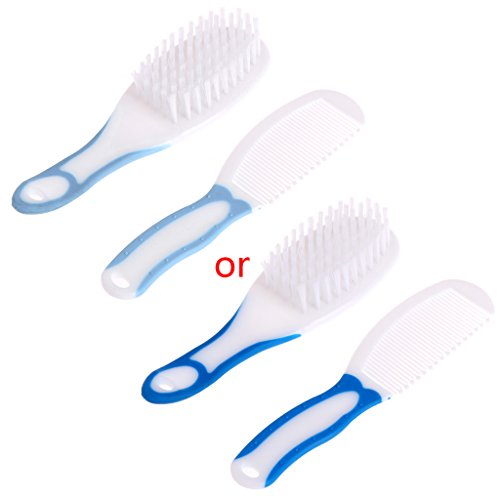 2 Pcs/Set Baby Brush and Comb,Portable Brush Comb Hairbrush Head Scalp Massage Smooth Handle Toddler Kids Care Kit (Blue)