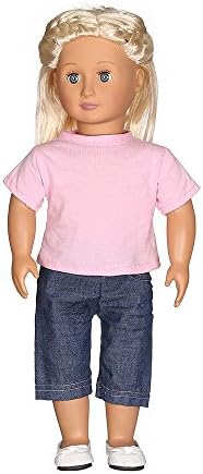 Joykith Toy 18 inch Girl Doll Clothing Dolls Casual T-Shirt Jeans Pants Fit for 18in Our Generation Girls Dolls Accessory Girl's Toy The United States Girls Doll Clothes (Pink)