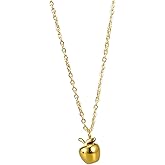 Cykdohy Dainty Gold Apple Pendant Necklace for Women Her 18k Gold Plated Simple Cute 3D Fruit Charm Necklaces Polished Fashion Adjustable Chain Choker Jewelry Mom Wife Daughter BFF