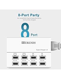 Cargador USB   Estación de carga de 8 puertos, 50 W 10 A, multipuerto USB para varios dispositivos (cable de 5.9 ft, blanco).