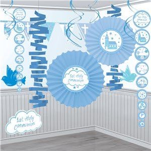 Amscan International Blue Communion Church Paper and Foil Room Decorating Kit - 18 Pieces