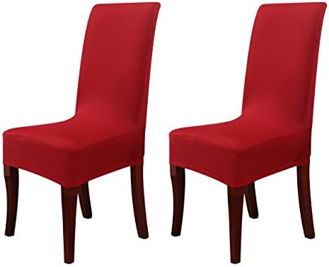WeBo CHRISTAMS RED Spandex Fabric Stretch Removable Seat Slipcovers Kitchen/Hotel/Bar/Restaurant Chair Cover Protector Ceremony/Wedding/Party/Christmas Holiday Decoration,set of 2,Washable,Red
