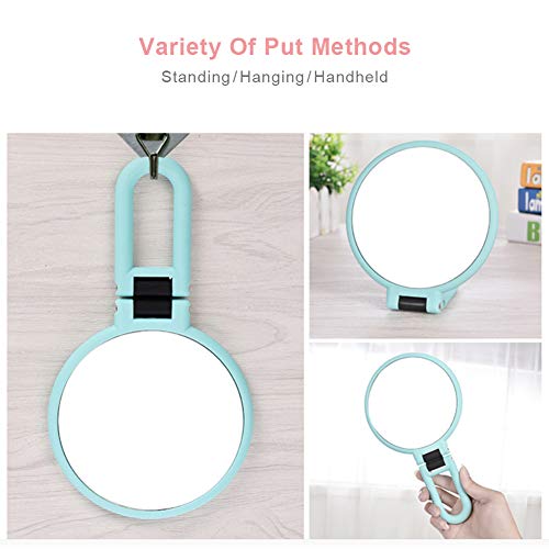 10x Magnifying Handheld Mirror-Travel Folding Hand Held Mirror-Double Sided Pedestal Makeup Mirror With 1/10x Magnification-5inch Compact Size-Portable Vanity Standing Round Cosmetic Mirror (White)