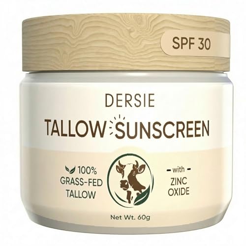 Dersie Tallow Sunscreen SPF 30 – Mineral UV Defense with Non-Nano Zinc Oxide – Face & Body Sun Protection for Adults & Kids – with 100% Grass-Fed Beef Tallow for Skin Comfort (2.1 oz)