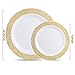 IOOOOO 120 Pieces Gold Plastic Plates, Lace Design Disposable Plates, Plastic Wedding Plates Includes: 60 Dinner Plates 10.25 Inch and 60 Dessert Plates 7.5 Inch