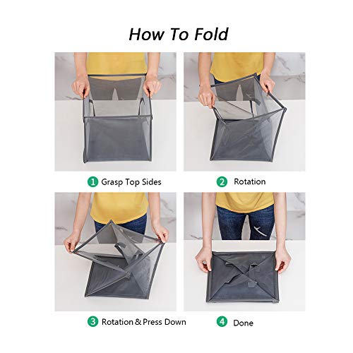 Laundry Hamper Bag with Handles,Portable &Collapsible Dirty Clothes Mesh Basket Foldable for Washing Storage, Kids Room,Dorm or Travel (Black) - Thumbnail 6