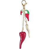 BEAMARKER Lampwork Chili Keychain Red Gold Chili Pepper Charm Vegetable Keychain Pepper Bag Charm Stainless Steel Pendant Decoration with Lobster Clasps 12cm for Women Men Wallet Purse Backpack