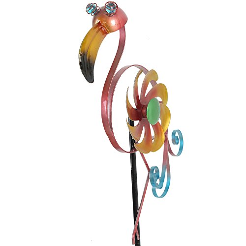 CEDAR HOME Wind Spinner Sculpture Garden Stake Outdoor Cute Metal Stick Art Ornament Figurine Decpr for Lawn Yard Patio by, 10.75" W x 2.25" D x 49.5" H, 2 Set, Flamingo - Thumbnail 7