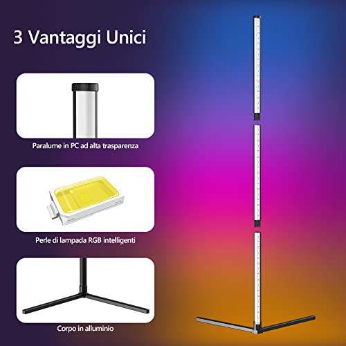 bedee Lampada da Terra Dimmerabile, Piantana Lampada con Bluetooth APP e Telecomando, Lampade da Terra Moderna RGB 1600W Cambia Colore con Sincronizzazione Musicale per Soggiorno, Camera da Letto