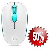 Wireless Mouse (Battery Included), FD M510c 2.4G Mini Silent Click Cordless Mouse, Optical Travel Mice with Nano USB Receiver for Desktop, Laptop, Computer, PC, Chromebook and Notebook (White&Green)