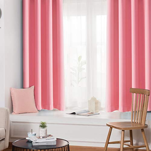 Lofus 100% Blackout Lined Window Curtain Panels, 3 Thick Layers Full Room Darkening Insulated Drapes for Bedroom / Living Room, 52x63 Inch, 2 Panels, Pink