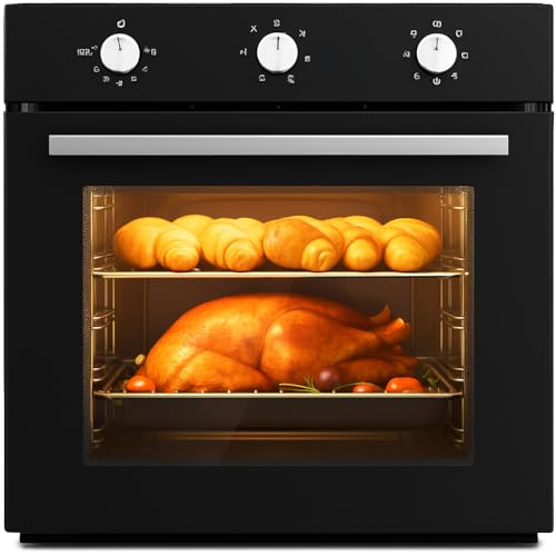 PioneerWorks 24 Inch Single Wall Oven, 2.5 Cu.ft Built-in Electric Wall Oven with 8 Cooking Functions in Stainless Steel, Mechanical Knob Control