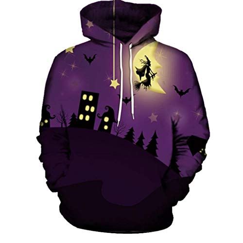 DEATU Halloween Shirts Clearance! Men Women Print Long Sleeve Halloween Couples Hoodies Top Blouse Shirts(Purple ,XXXXL)