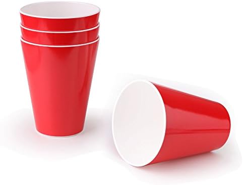 Mobaa Tumbler cups 4 Pack, Red Reusable Melamine Drinking Cup for Juice Tea Cola Wine, Great for Party outdoors individual service, Set of 4(4.3x3.1 inch)