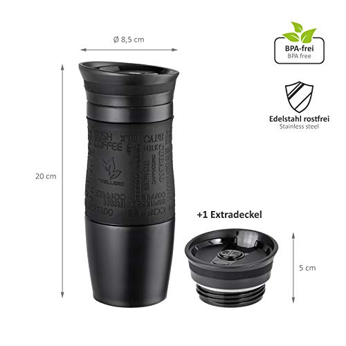 WELLGRO Thermobecher 400 ml + 1 Extradeckel - Edelstahl rostfrei - Silikon Soft-Touch Griffstück - BPA-frei… – Bild 4
