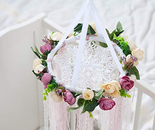 Boho Baby Mobile Flower Dreamcatcher Nursery Crib Mobile Floral Chandelier Baby Girl Shower Mom to be Gift Diam 8 inces(20 cm)
