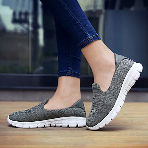 Dressin Womens Fashion Casual Solid Sport Breathable Lightweight Slip On Shoes Sneakers Dark Gray - Thumbnail 4