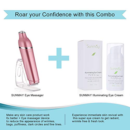 SUNMAY Halo Sonic Eye Massager, 42℃ Heated Treatment Wand for Eyes fatigue, Anions Import to Promote Eye Cream Effectively Absorb (Rose Gold)