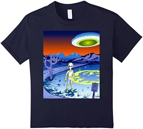 Kids Area 51 Cool Alien and Flying Saucer T-Shirt 12 Navy