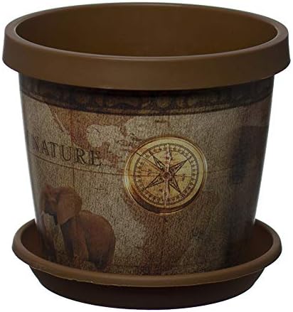 Home Garden OrnamentsKeramo Plant Pots Indoor 22cm Diameter – House Plant Pot and Saucer with Original Chocolatte Map – Flower Pots Outside with Plant Saucer (Ø22cm, Chocolatte Map)