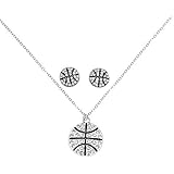 Sportybella Basketball Necklace & Earrings, Basketball Jewelry, Basketball Rhinestone Charm Necklace, for Basketball Players