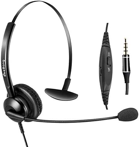 Cell Phone Headset with Microphone Noise Canceling & Mic Mute Volume Control, Wired Mono 3.5mm PC Headset for iPhone Samsung iPad Laptops MAC Office Call Center Skype Conference Chat Comfortable