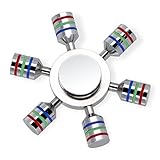 Tenergy Heavy Duty Solid Brass Copper Premium Finger Spinner, Chrome Finish, R188 Bearing, 4 to 5 Minutes Spinning, Tri-Band Colored Bars