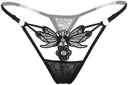 YamalansWomen Sexy Lace See Through Butterfly Flower Low G-Strings Thongs Briefs Panties