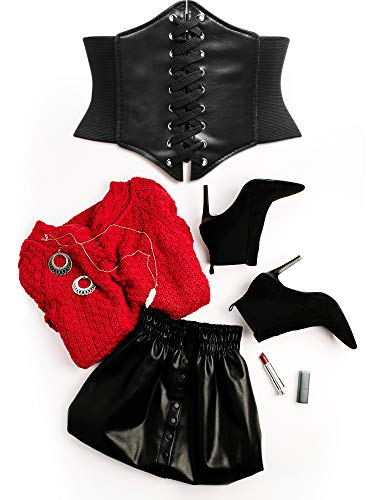 SATINIOR-2-Pezzi-Steampunk-Corsetto-Cintura-Retro-Larghezza-Corsetto-Cintura-Legata-Cintura-in-Vita-Elastica